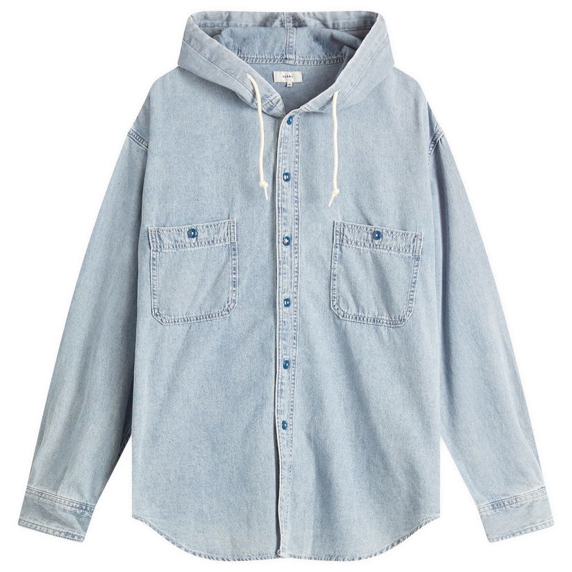 Skjorta BEAMS BEAMS Chambray Hooded Shirt, Size Large Blå | 1111-1137-791-72