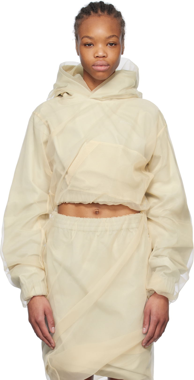 Kjol We11done We11done Layered Cropped Hoodie Beige | WD-BL0-25-117-W-BG