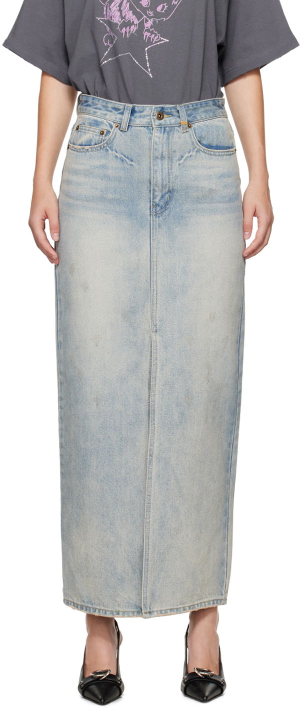 Kjol We11done We11done Washed Denim Maxi Skirt Blå | WD-DS2-24-373-W-SK