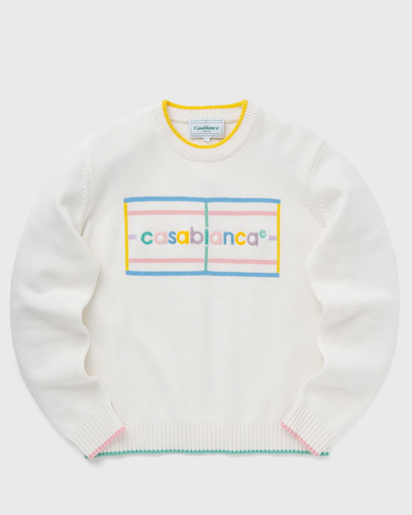 Sweatshirt Casablanca PASTEL COURT EMBROIDERED SWEATER Vit | MPF24-KW-704-01