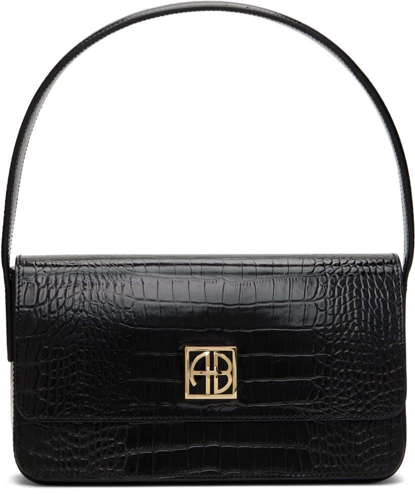 Handväska Anine Bing Crocodile Embossed Leather Shoulder Bag Svart | A-13-10232-010