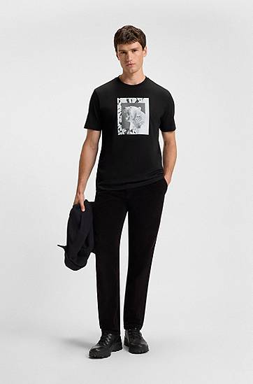T-shirt BOSS Cotton-jersey T-shirt with Roaring Polar Bear Artwork Svart | 50554615, 1