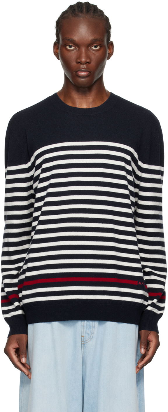 Sweater A.P.C. Navy & White Bobby Sweater Mörkblå | WVBDB-H23345