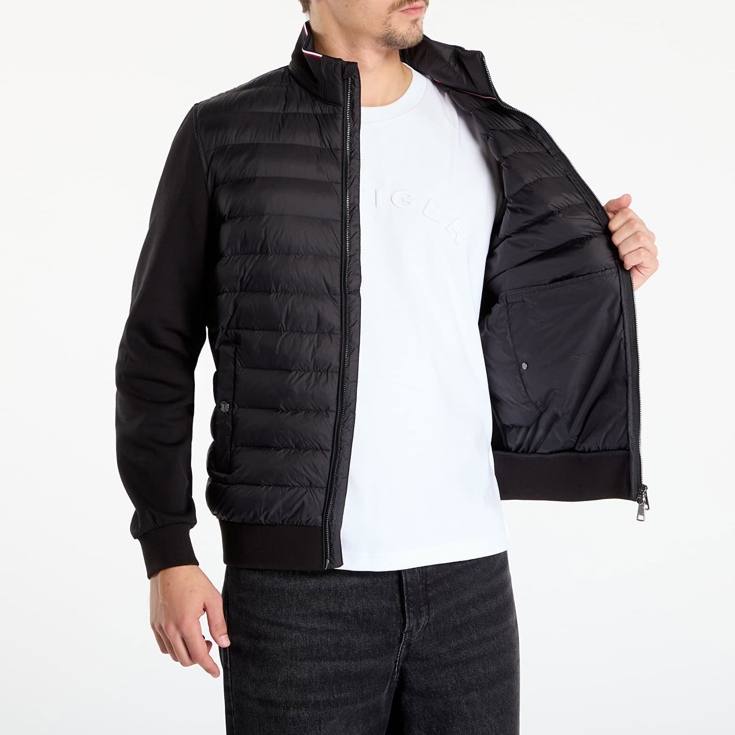 Pufferjacka Tommy Hilfiger Jacket Mix Media Ess Rwb Stand Collar Svart | MW0MW41329 BDS, 1