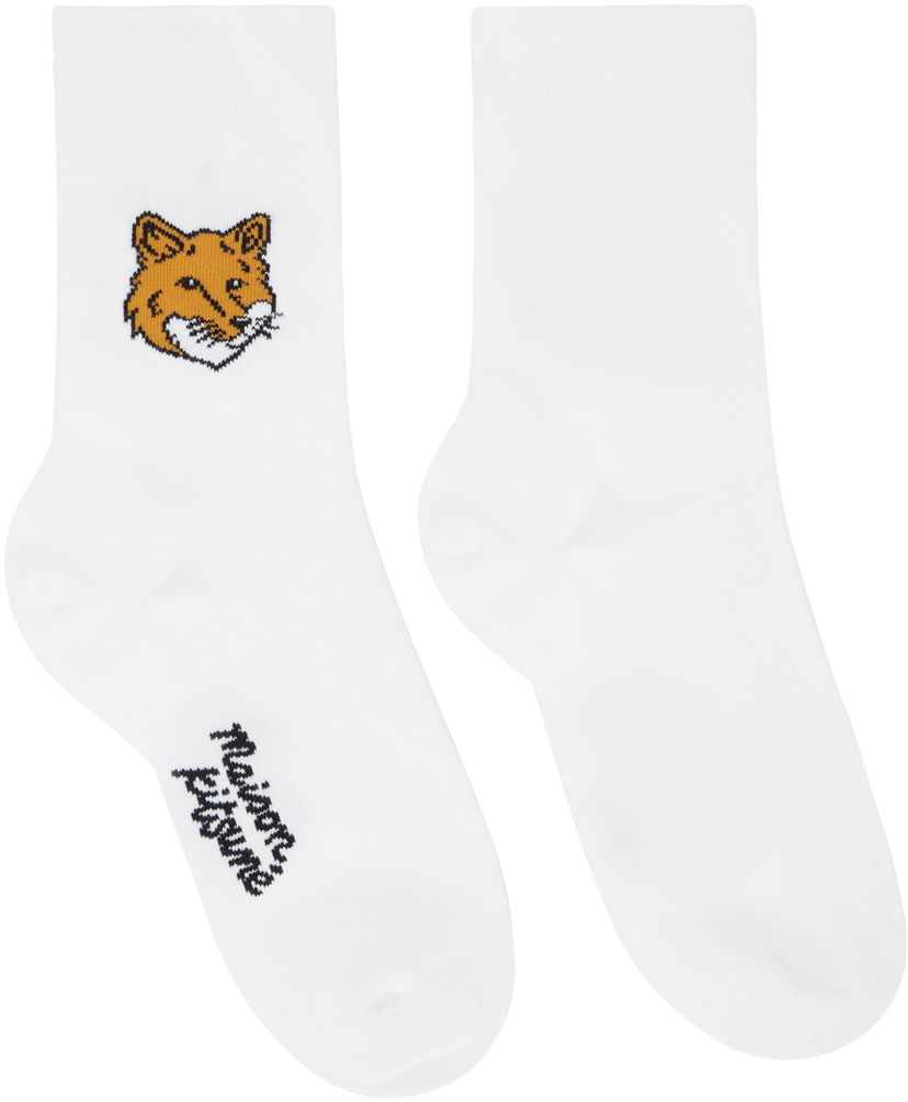 Strumpor MAISON KITSUNÉ Fox Head Socks Vit | MM06402KT0010P100