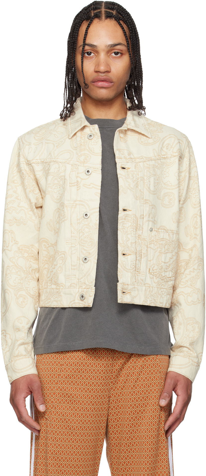 Jacka KENZO Kenzo Paris VERDY Edition Embroidered Trucker Jacket Beige | FF55DV3096W1
