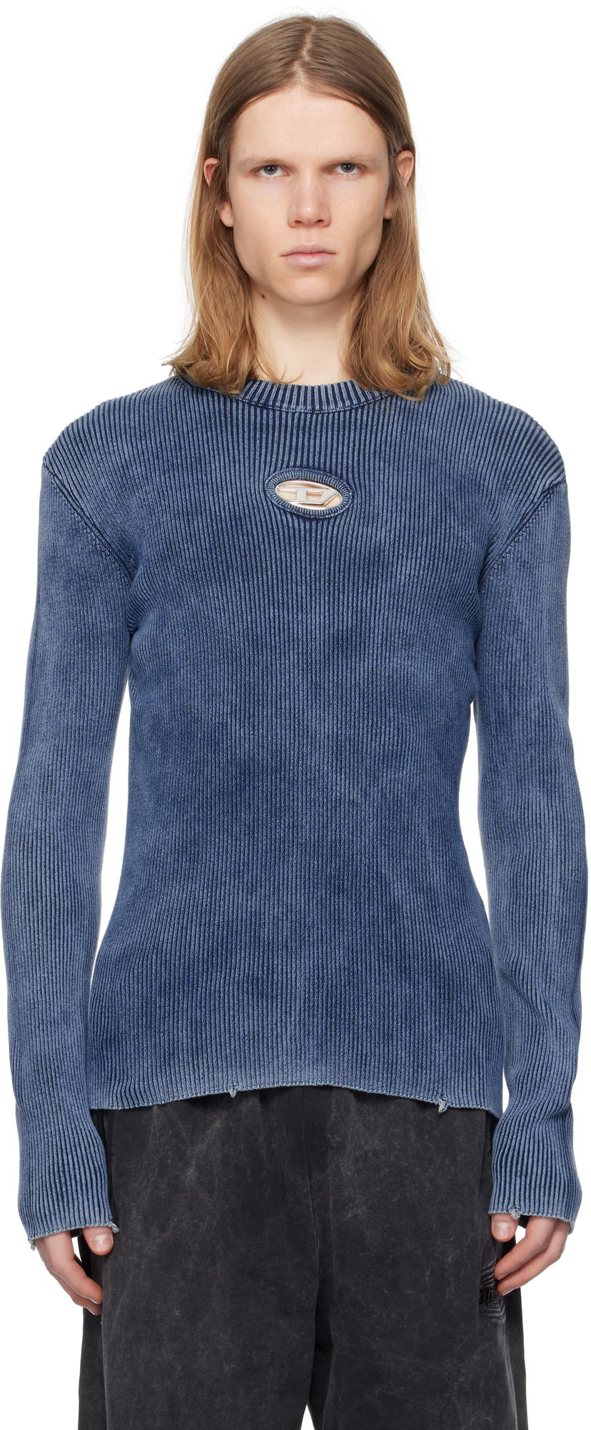Sweater Diesel Diesel K-Darin-D Cutout Ribbed Sweater Blå | A17512-0ANAH-8AT