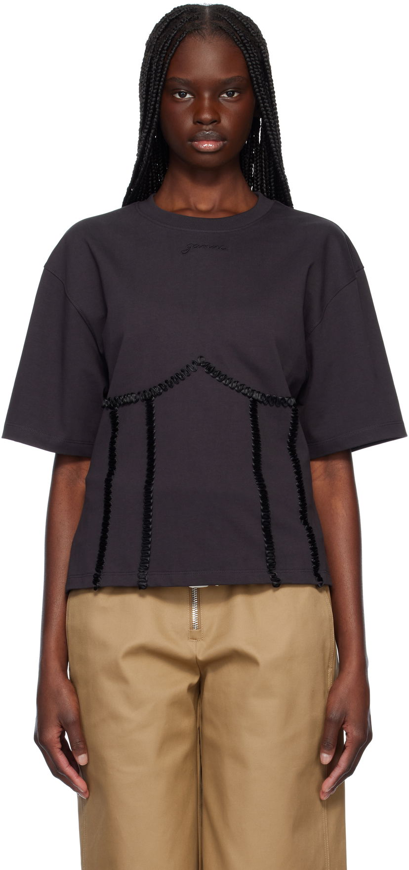 T-shirt GANNI Ganni Cotton Tie Back T-Shirt Svart | T4179
