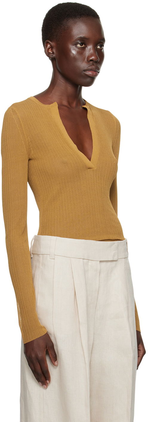 Sweater Max Mara Ribbed Knit V-Neck Sweater Brun | 2411361053600006, 1