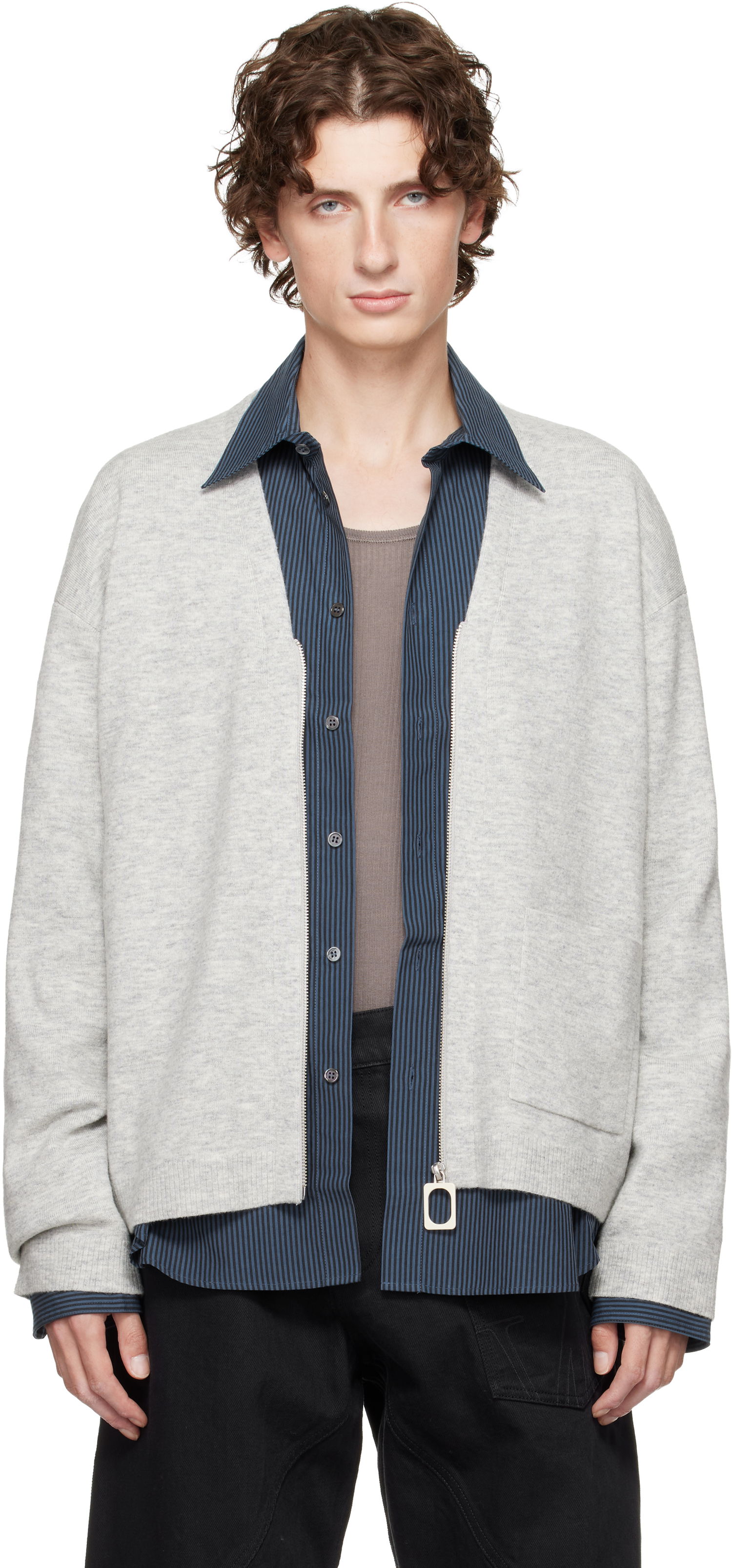 Sweater JW Anderson JW Anderson V-Neck Zip-Up Cardigan Grå | KW1435-YN0443, 0