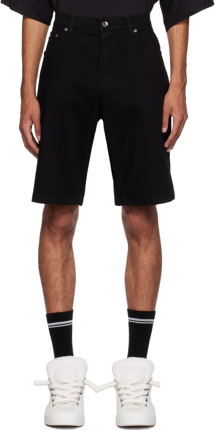 Shorts Dolce & Gabbana Black Plaque Denim Shorts Svart | GWNXADG8GW6
