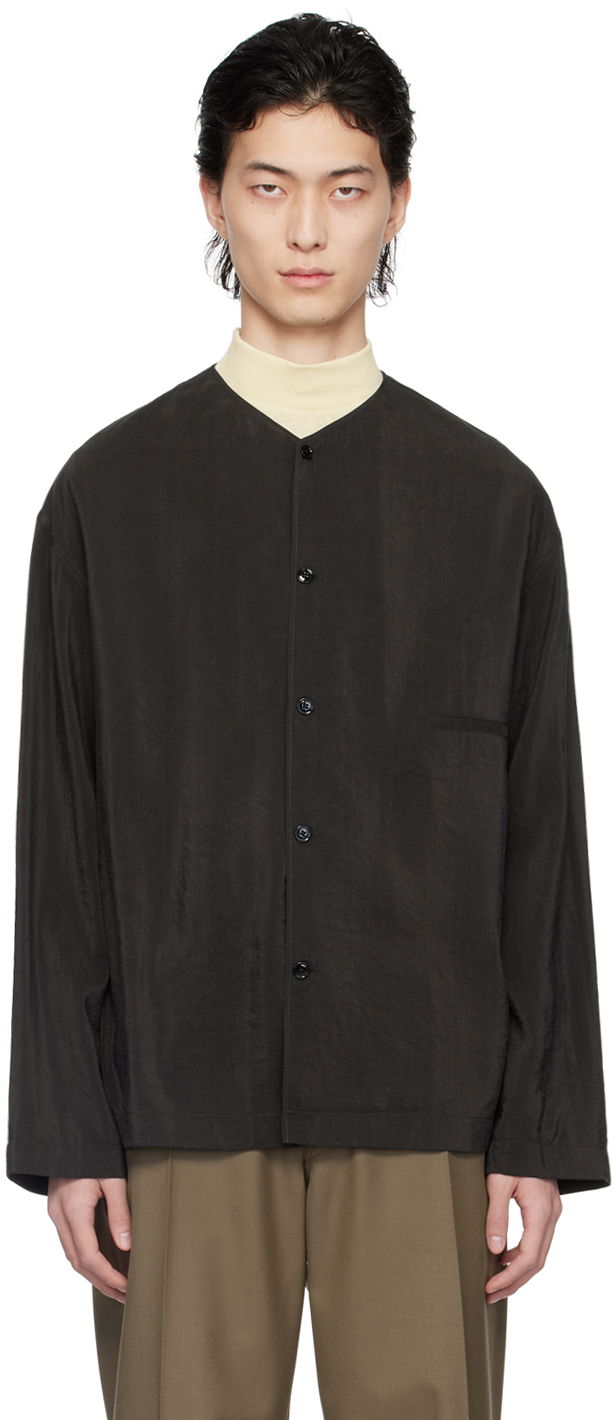 Skjorta LEMAIRE Lemaire Collarless Button-Up Shirt Svart | SH1065 LF208