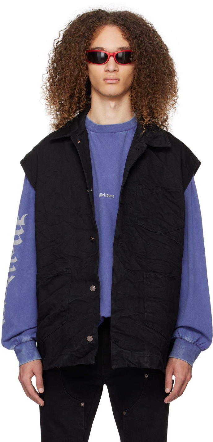 Väst We11done We11done Oversized Denim Vest Svart | WD-DV0-24-394-U-BK