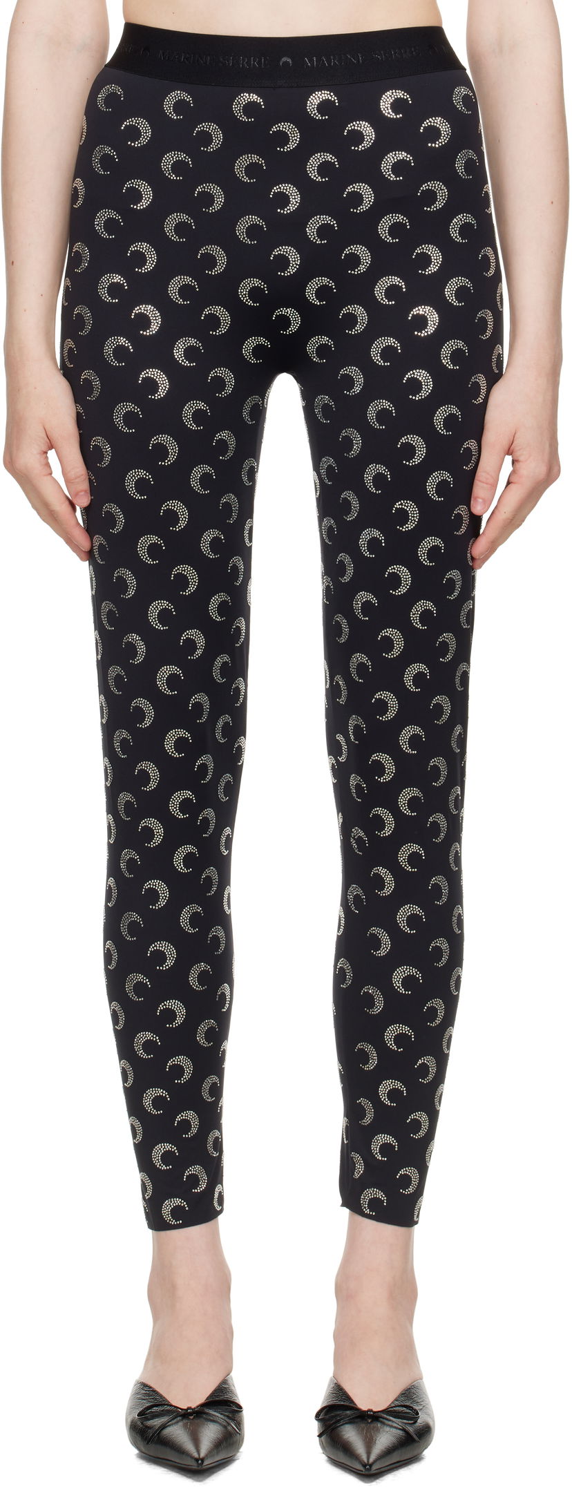 Damasker Marine Serre Marine Serre Moon Rhinestoned Jersey Leggings Svart | WPA111A CJER0002