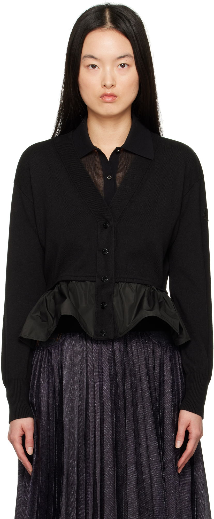 Sweater Moncler Moncler Cotton, Cashmere & Silk Peplum Cardigan Svart | K10939B00038M4066