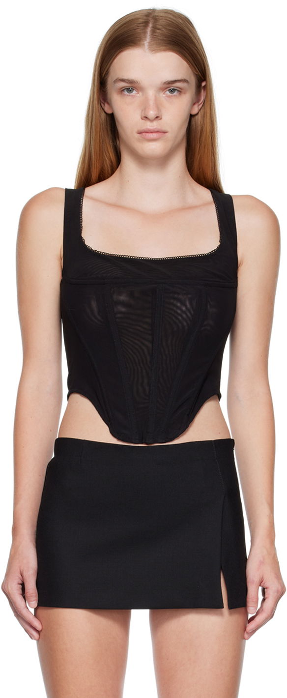 Linne Miaou Miaou Campbell Mesh Corset Tank Top Svart | 7020-CL-BLM