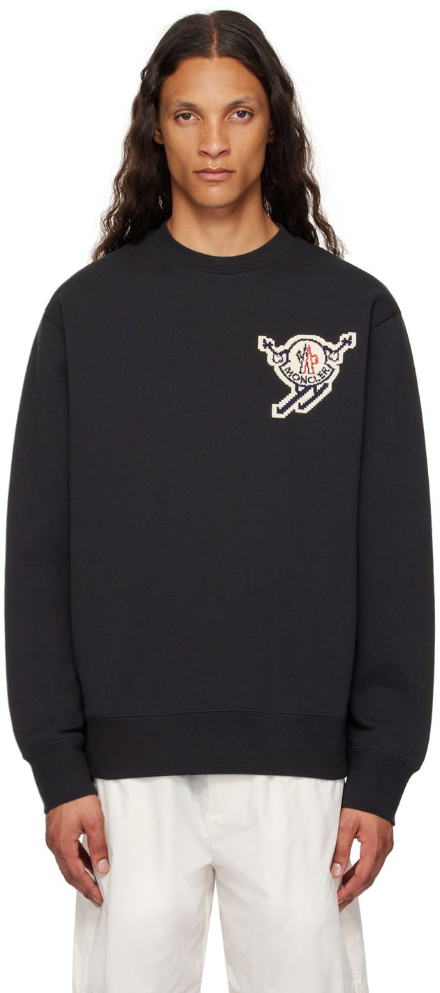 Sweater Moncler Black Appliqué Sweater Svart | J20918G00016899V4