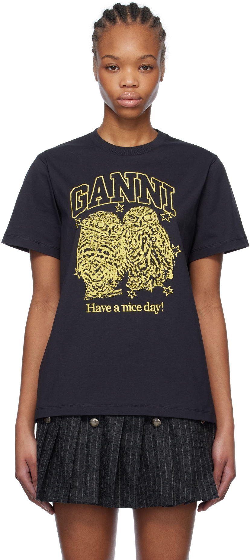 T-shirt GANNI GANNI Owls Relaxed Jersey T-Shirt Svart | T4059