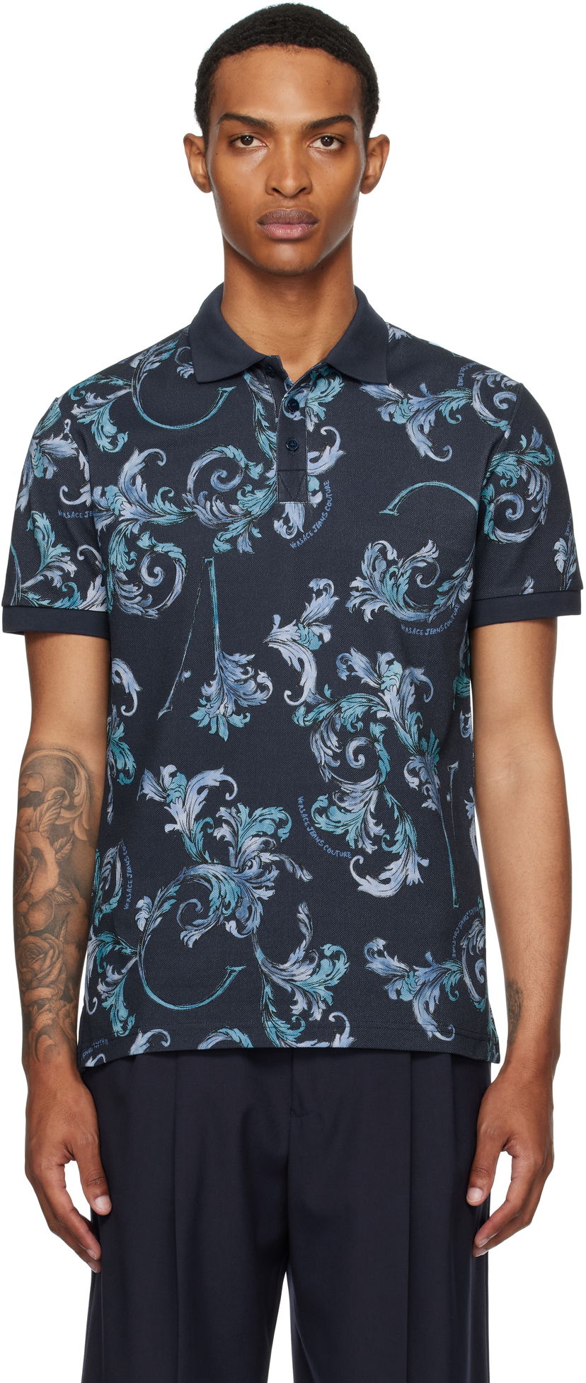 Polotröja Versace Versace Jeans Couture Outline Barocco Polo Mörkblå | E78GAG6S0_EJS460