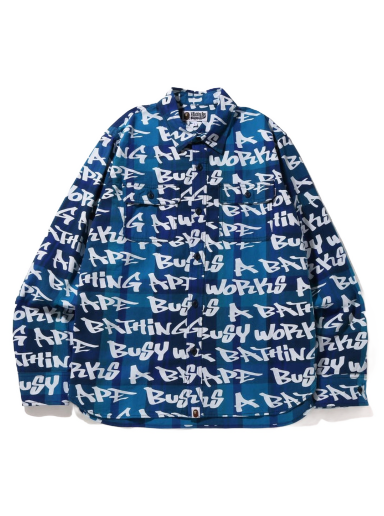 Skjorta BAPE Graffiti Check Shirt Blå | 1I80-131-003