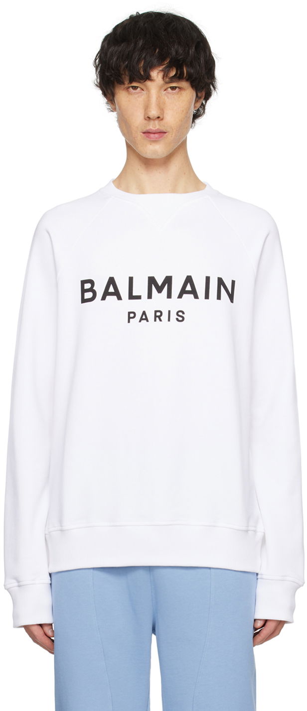 Sweatshirt Balmain Printed Sweatshirt Vit | CH1JQ005BB65