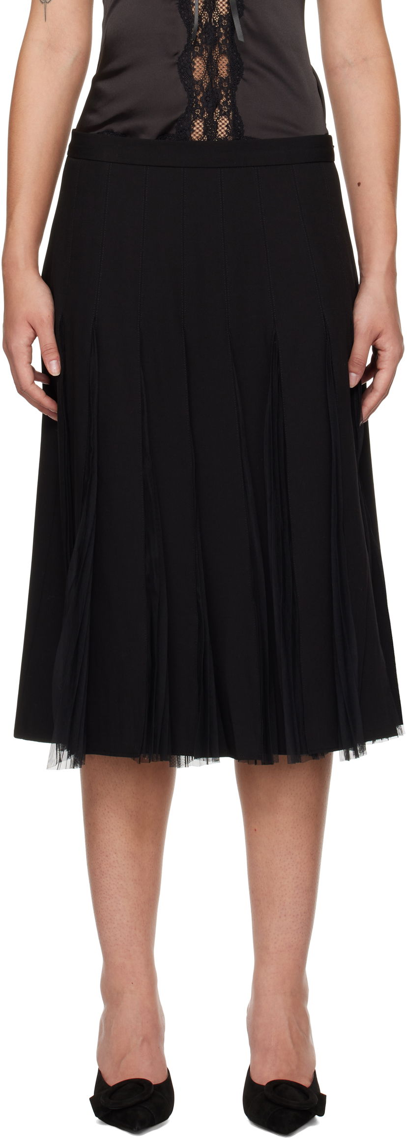 Kjol GUIZIO Guizio Gibson Chiffon Pleated Midi Skirt Svart | H24305W115