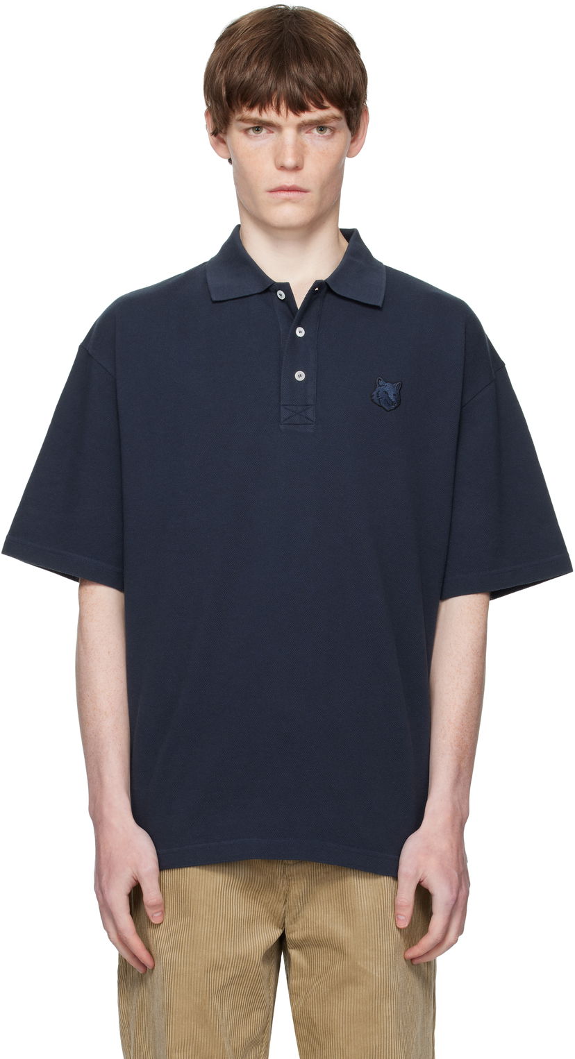 Polotröja MAISON KITSUNÉ Maison Kitsuné Fox Head Patch Oversize Polo Mörkblå | PM00211KP0001
