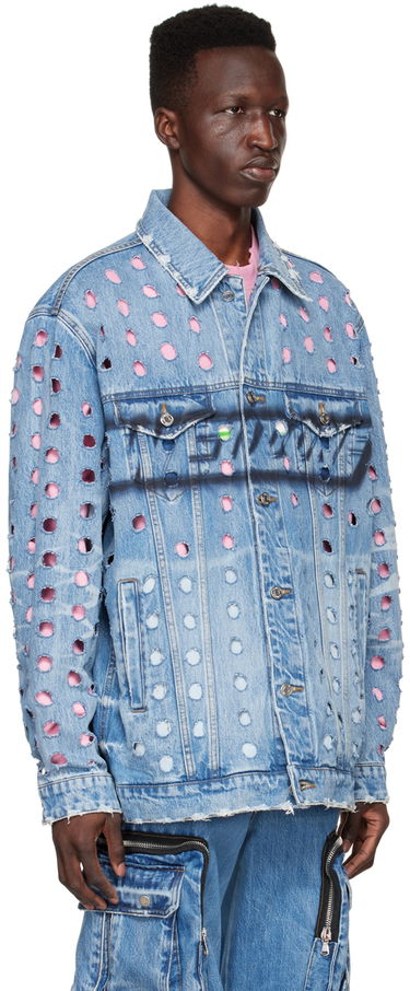 Jacka We11done We11done Logo Distressed Denim Jacket Blå | WD-DJ1-22-355-U-BL, 1