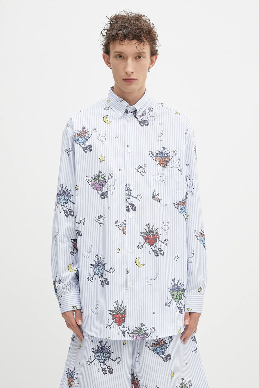 Skjorta Sky High Farm Sky High Farm SHF Overprint Relaxed Button-Down Shirt Blå | SHF07B012