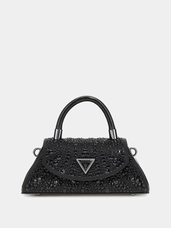 Handväska GUESS Mini Crystal-Embellished Satchel Handbag Svart | HWXM9528780