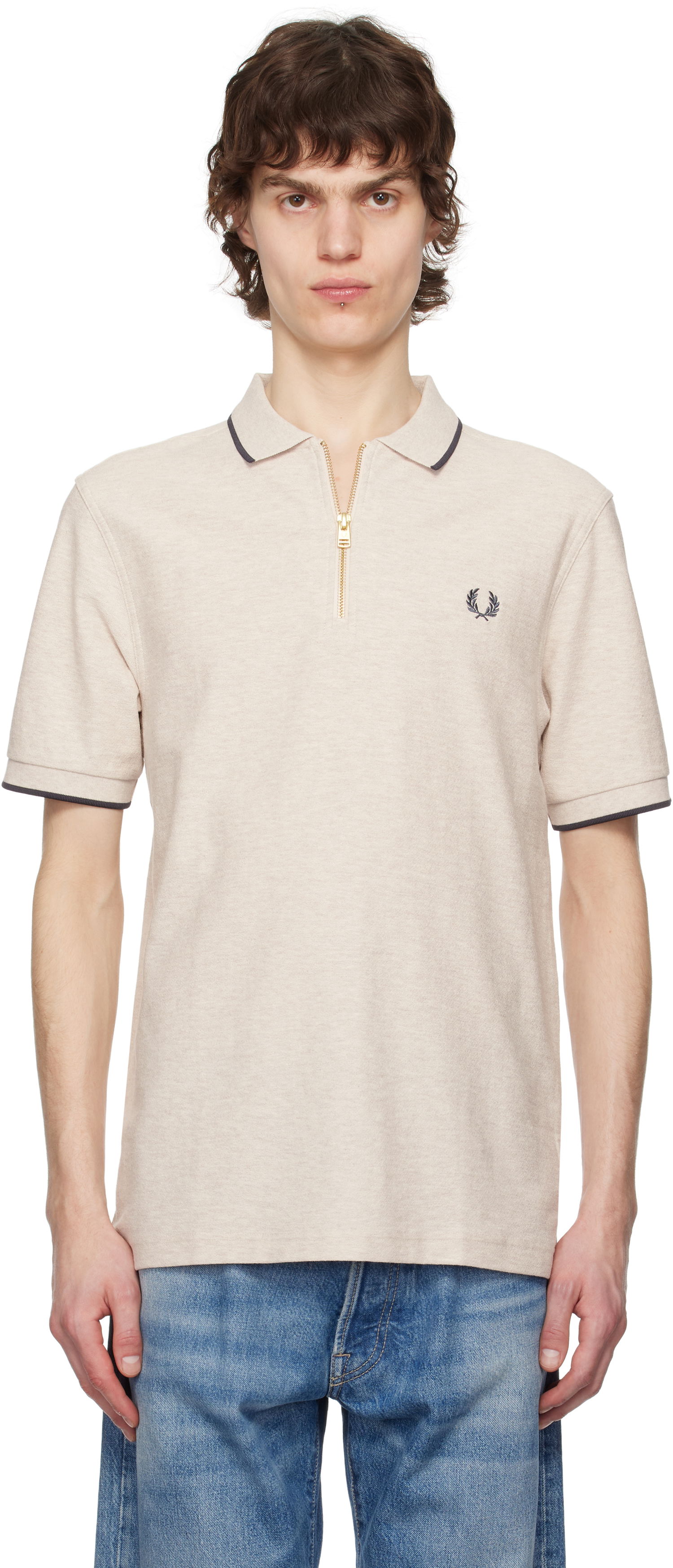 Polotröja Fred Perry Fred Perry Crepe Piqué Zip Neck Polo Beige | M7729, 0