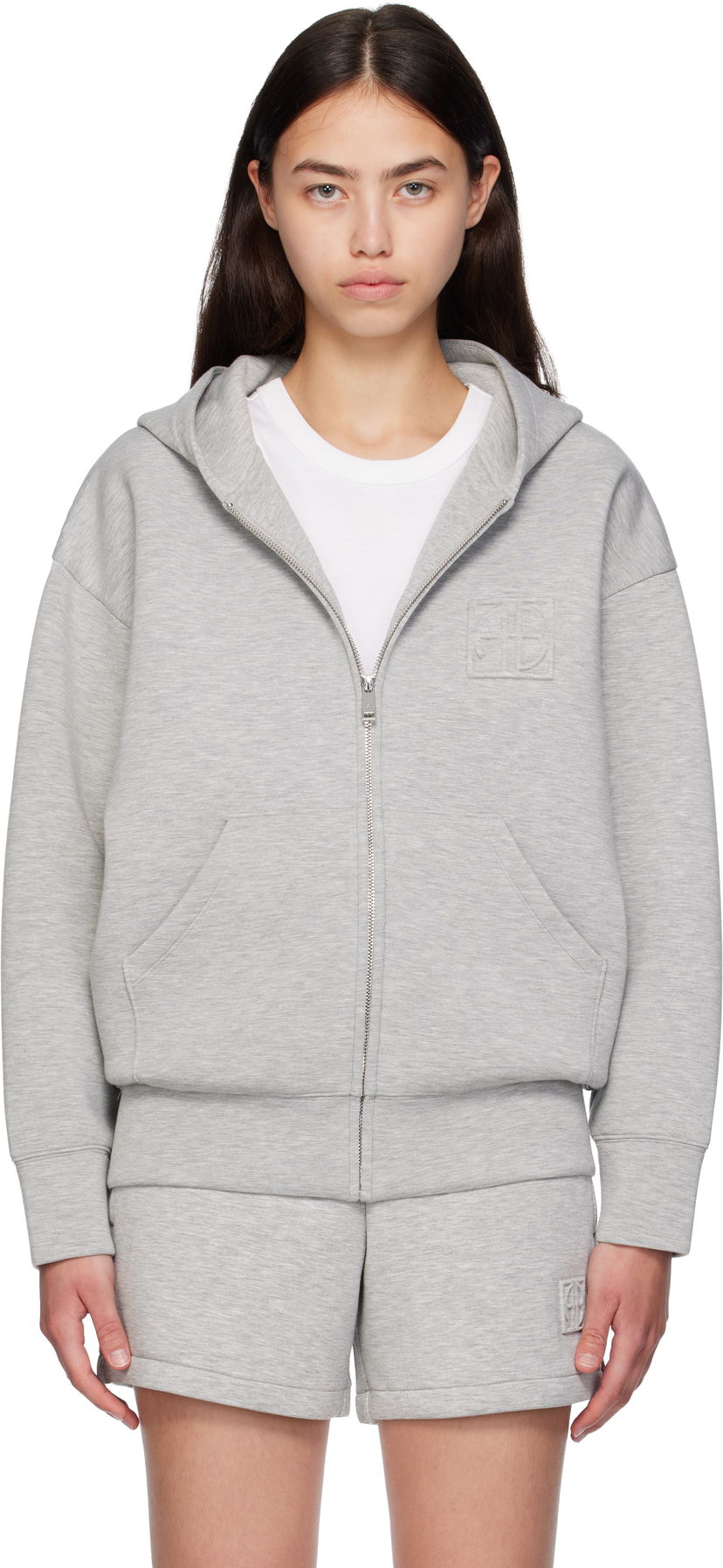 Sweatshirt Anine Bing ANINE BING Bond Zip Up Framed Monogram Hoodie Grå | A-08-10742-GRY1