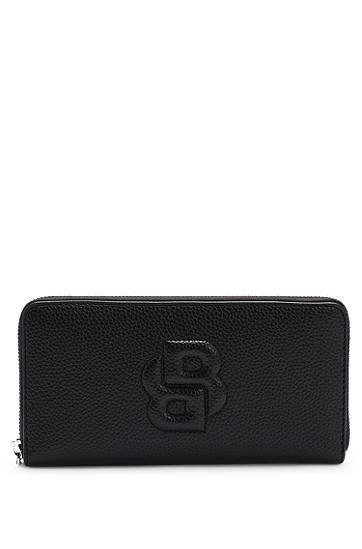 Plånbok BOSS Balenciaga Grained Leather Ziparound Wallet with Padded Double B Monogram Svart | 50536354, 0