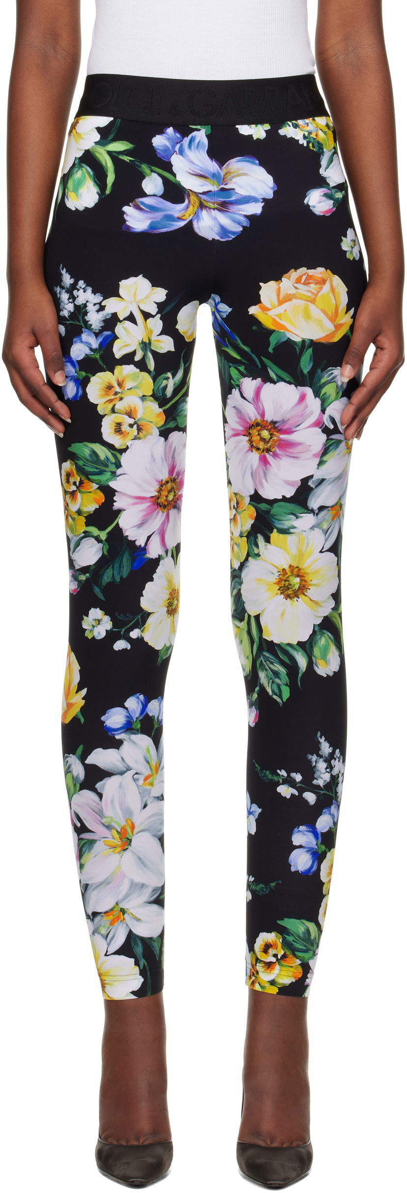 Damasker Dolce & Gabbana Dolce&Gabbana Floral Print Leggings Svart | FTB5TT FSG8L