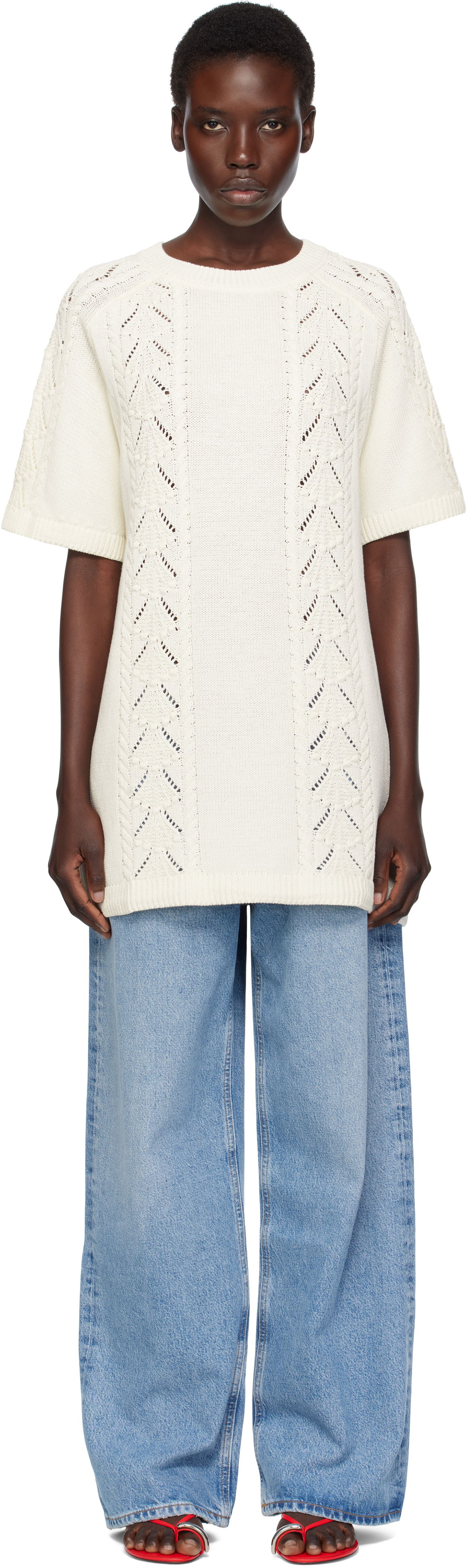 Sweater Loulou de Saison Loulou de Saison Arman Knit Top Vit | ARMAN, 0