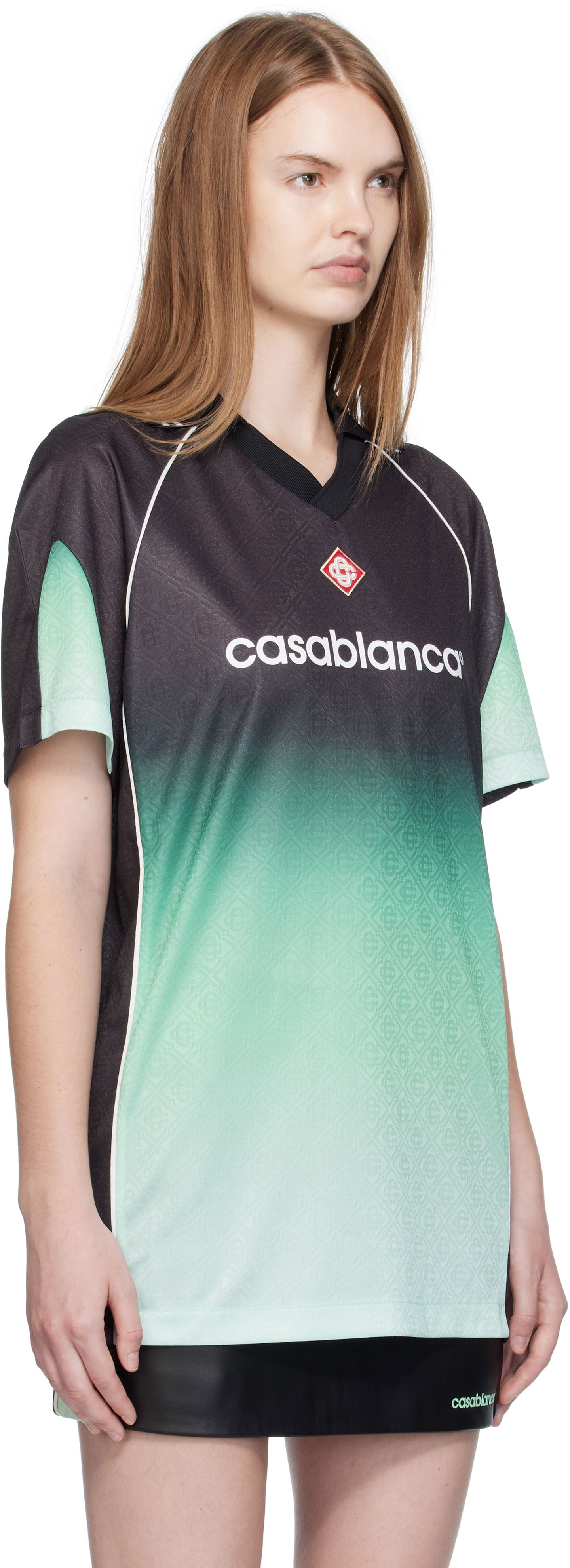 T-shirt Casablanca Casablanca Gradient Monogram Jacquard Football T-shirt Grön | U-WPF25-JTP-375-01, 1