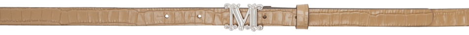 Bälten Max Mara Max Mara Crocodile-Print Leather Belt with Monogram Buckle Beige | 2424506091600, 0
