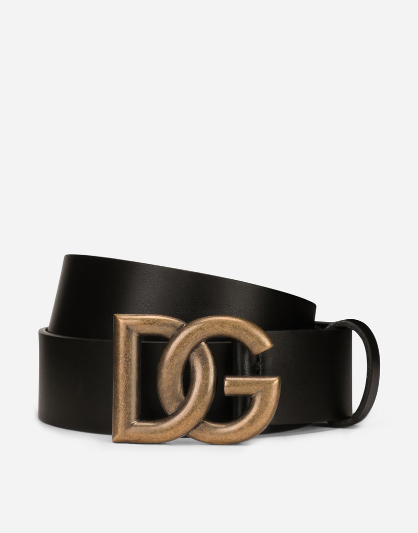 Bälten Dolce & Gabbana Leather Belt with DG Logo Buckle Svart | BC4644AX62280999