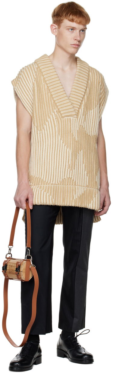 Sweater Feng Chen Wang Feng Chen Wang Jacquard Oversized V-Neck Vest Beige | FUF14KT06K, 3