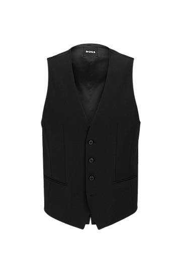 Väst BOSS BOSS Slim-Fit Virgin-Wool Blend Waistcoat Svart | 50482736, 0