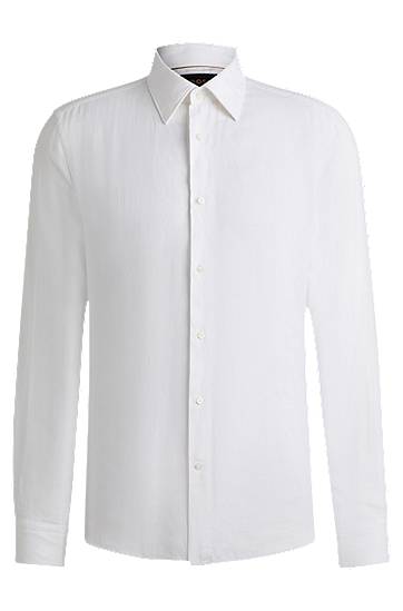 Skjorta BOSS Slim-Fit Linen Shirt Vit | 50541109