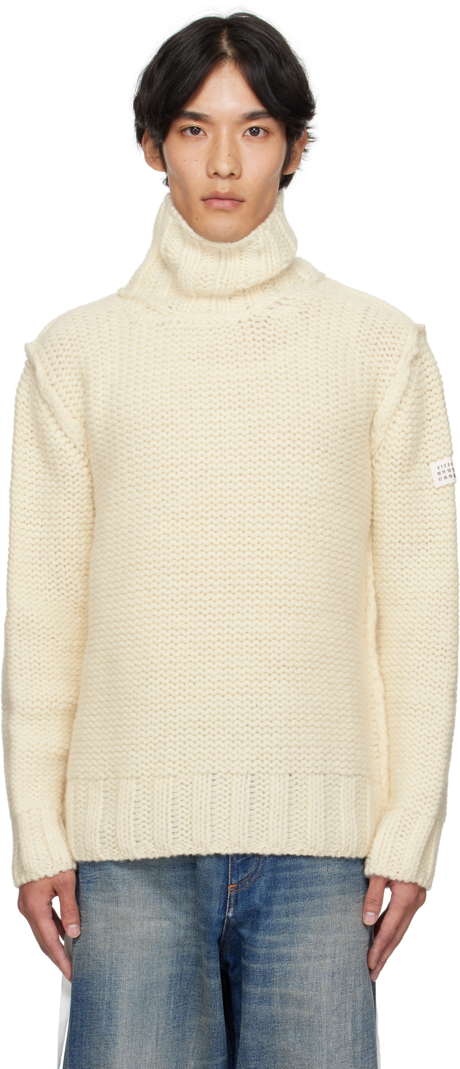 Sweater Maison Margiela MM6 Maison Margiela Chunky Wool Turtleneck Sweater Vit | SH2HA0008 M13166, 0