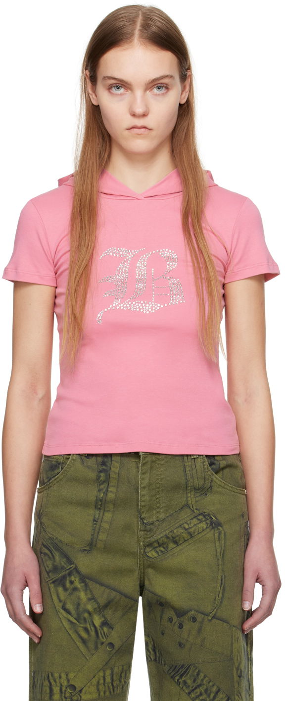 T-shirt Blumarine Rhinestone Logo Hooded T-Shirt Rosa | P422T053A