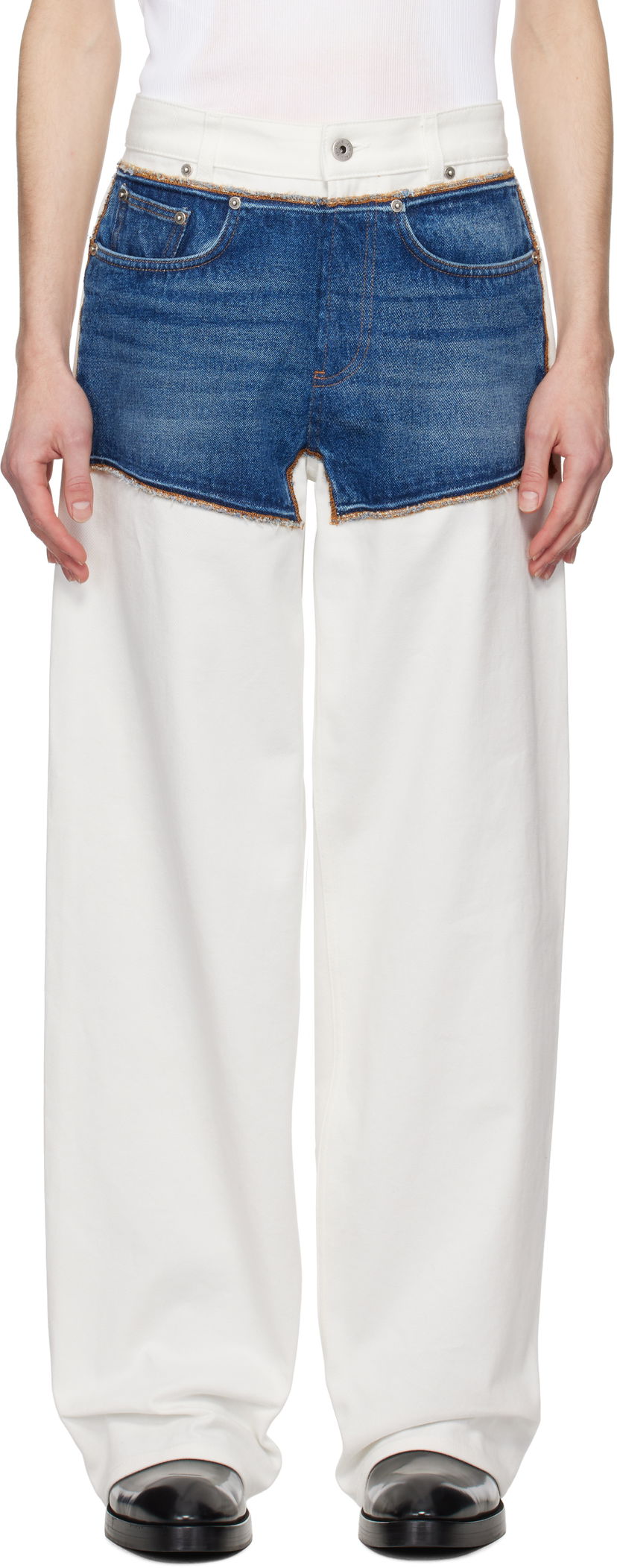 Jeans Jean Paul Gaultier Jean Paul Gaultier 'The Petit Grand' Two-Tone Wide-Leg Jeans Vit | 25/33-F-JE166-D018-0357