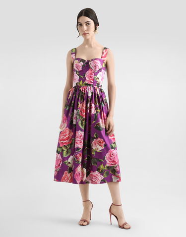 Klä Dolce & Gabbana Dolce & Gabbana Rose Print Cotton Midi Dress Purpur | F6ZT1THS5TDHP5IG, 1