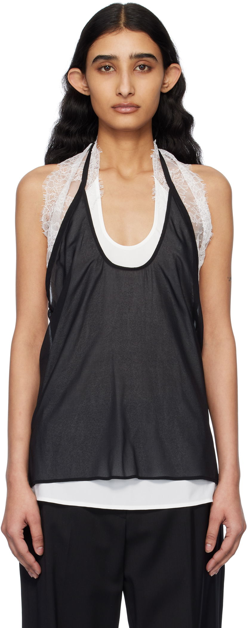 Linne Helmut Lang Helmut Lang Lace Dancer Tank Top Svart | O10HW509