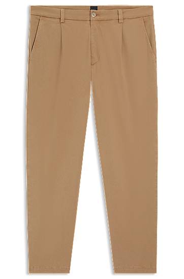 Byxor BOSS Tapered-Fit Stretch Twill Trousers Beige | 50546894