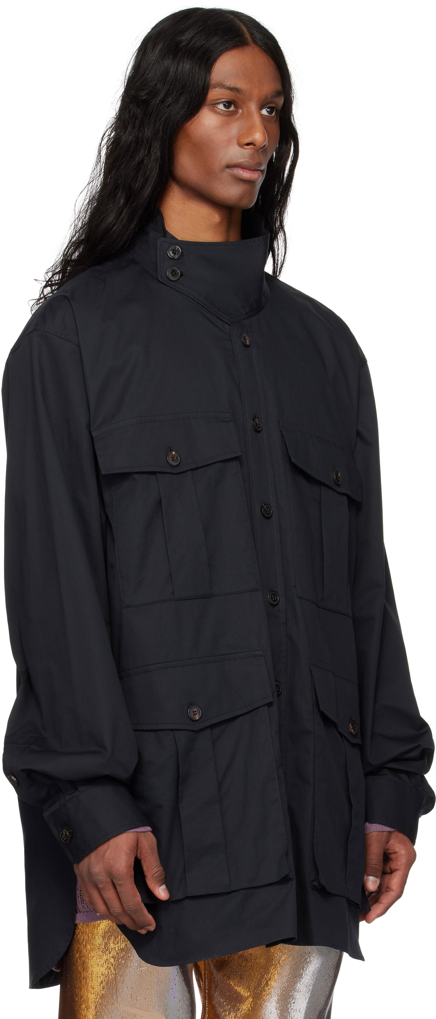 Skjorta Dries Van Noten Dries Van Noten Twill Overshirt Svart | 251-020731-1147, 1