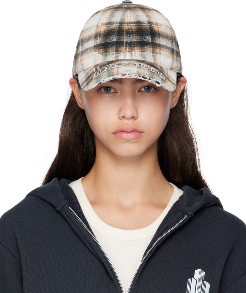 Keps Acne Studios Acne Studios Distressed Plaid Cap Beige | C40410-