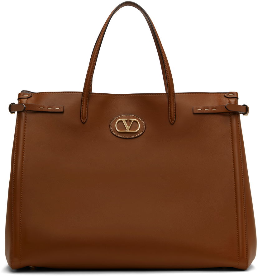 Tygpåse Valentino Valentino Garavani Antibes Medium Calfskin Tote Brun | 6W2B0R18CVC